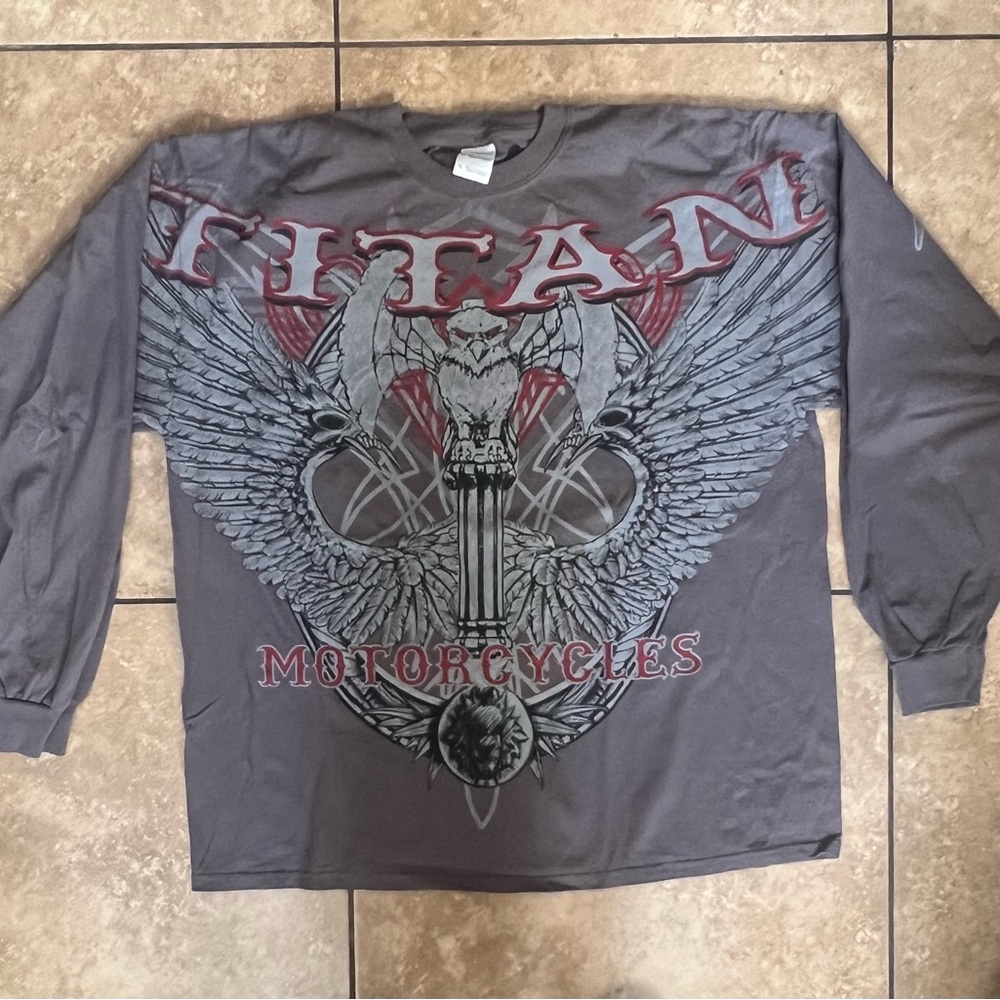 Titan motorcycle tee grey long sleeve graphic XXL